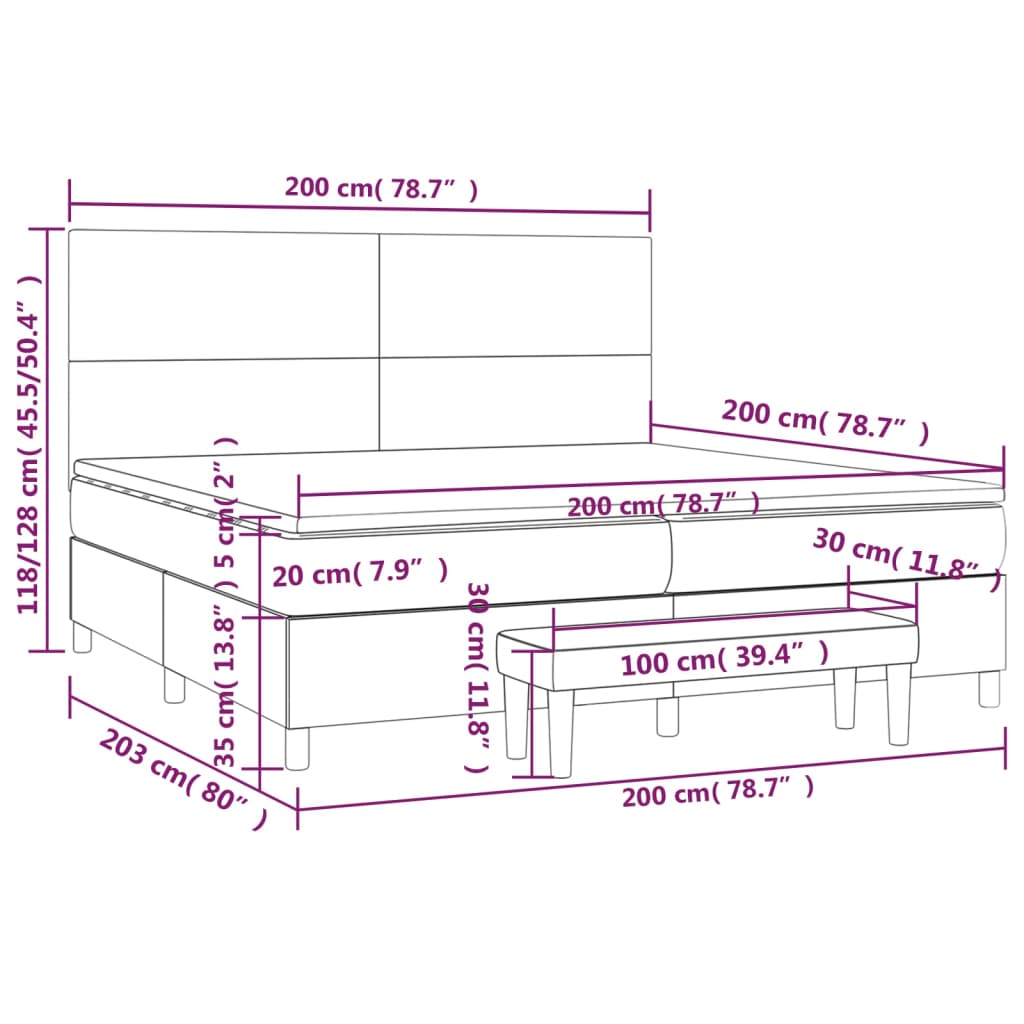 vidaXL Sommier à lattes de lit avec matelas Gris 200x200 cm Similicuir