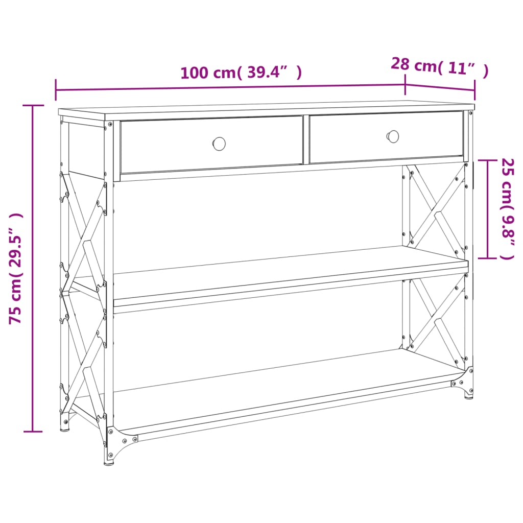 vidaXL Table console sonoma gris 100x28x75 cm bois d'ingénierie