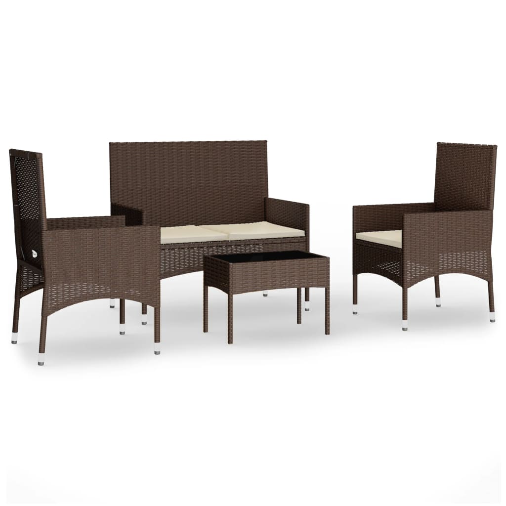 vidaXL Salon de jardin 4 pcs avec coussins Marron Résine tressée