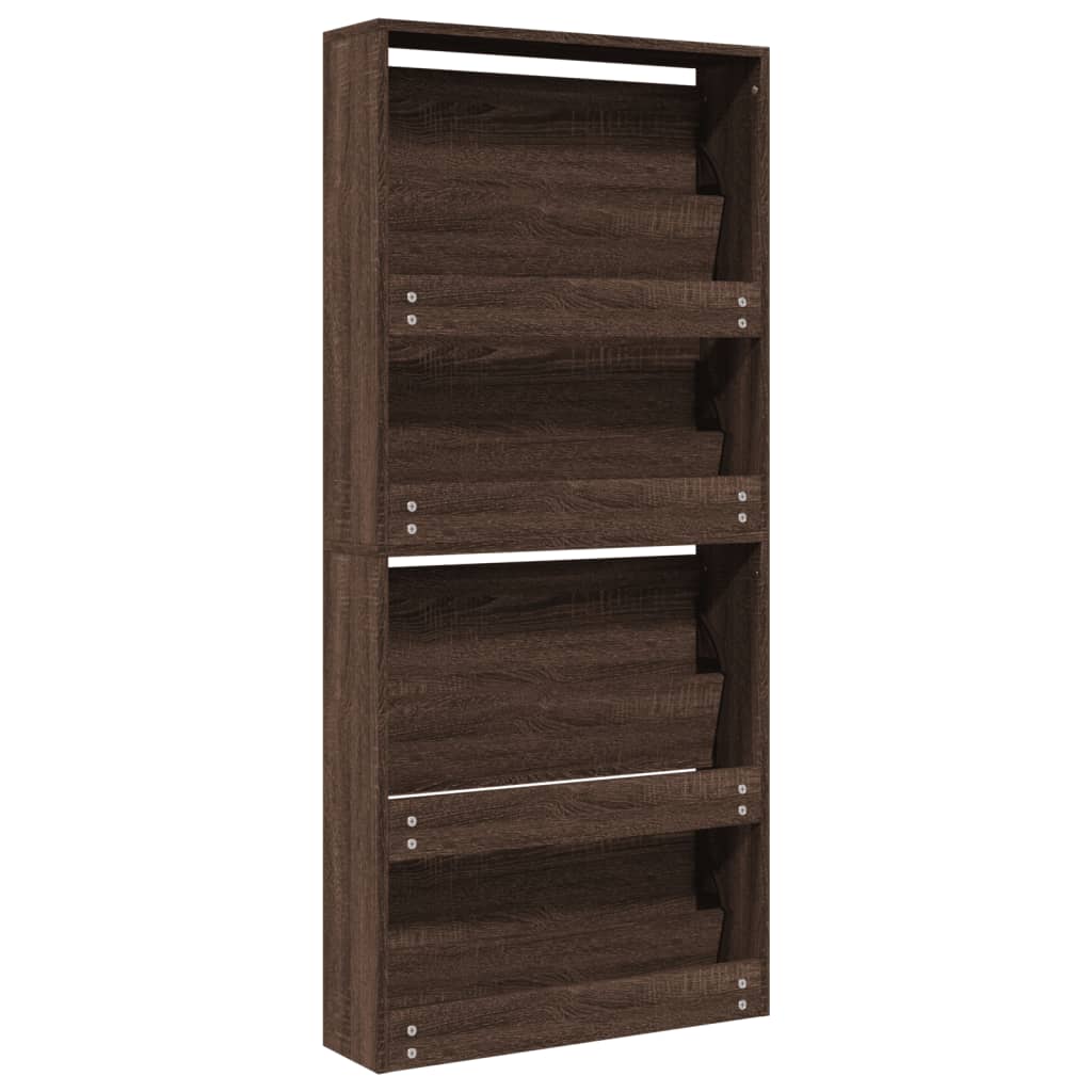 vidaXL Armoire à chaussures miroir 4 niveaux chêne marron 63x17x134 cm