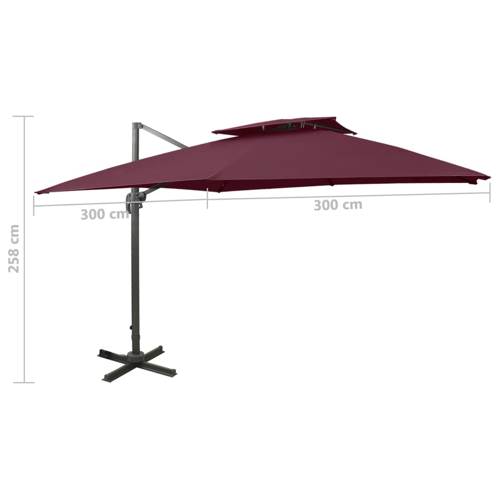 vidaXL Parasol de jardin en porte-à-faux à double toit rouge bordeaux