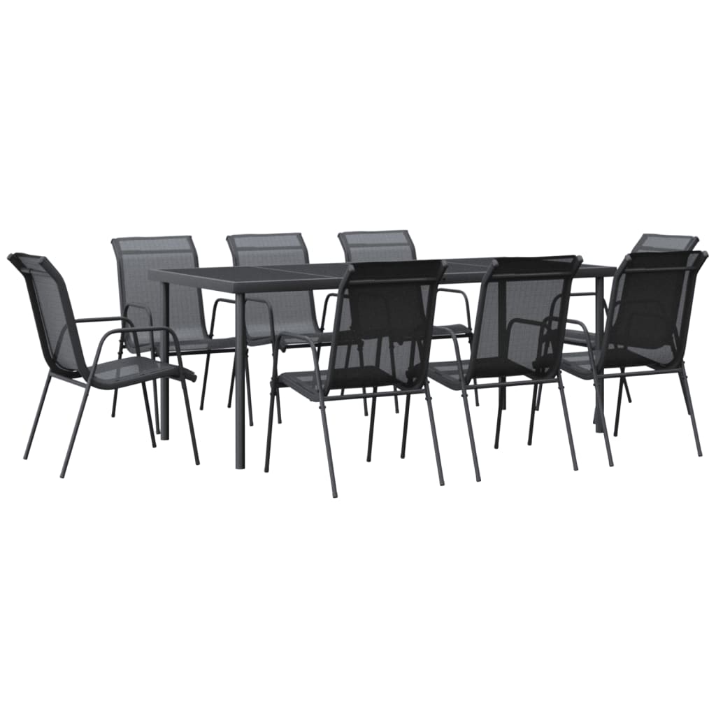 vidaXL Ensemble à manger de jardin 9 pcs noir textilène et acier