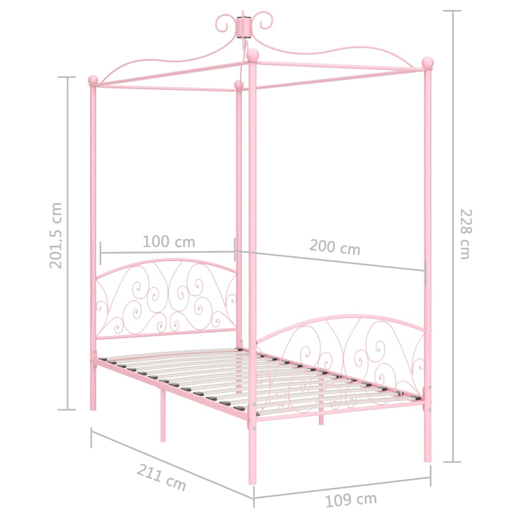 vidaXL Cadre de lit à baldaquin sans matelas rose métal 100x200 cm