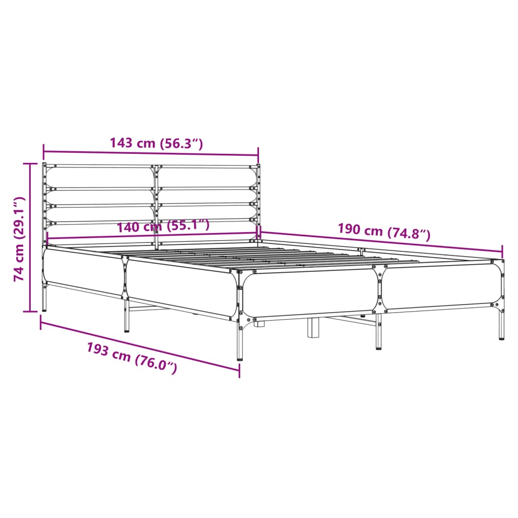 vidaXL Cadre de lit sans matelas sonoma gris 140x190 cm