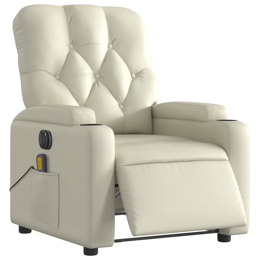 vidaXL Fauteuil de massage inclinable électrique crème similicuir