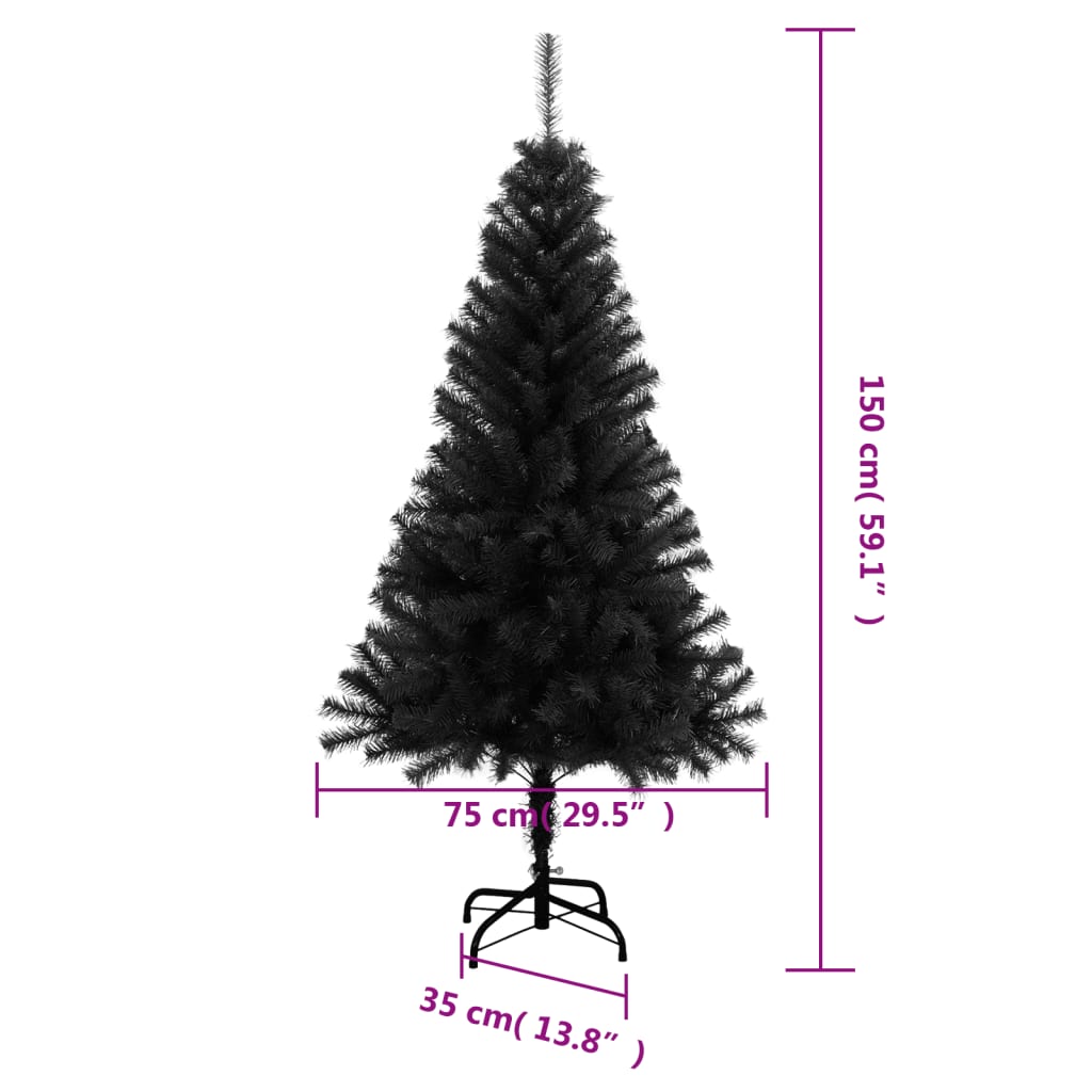 vidaXL Sapin de Noël artificiel avec support noir 150 cm PVC