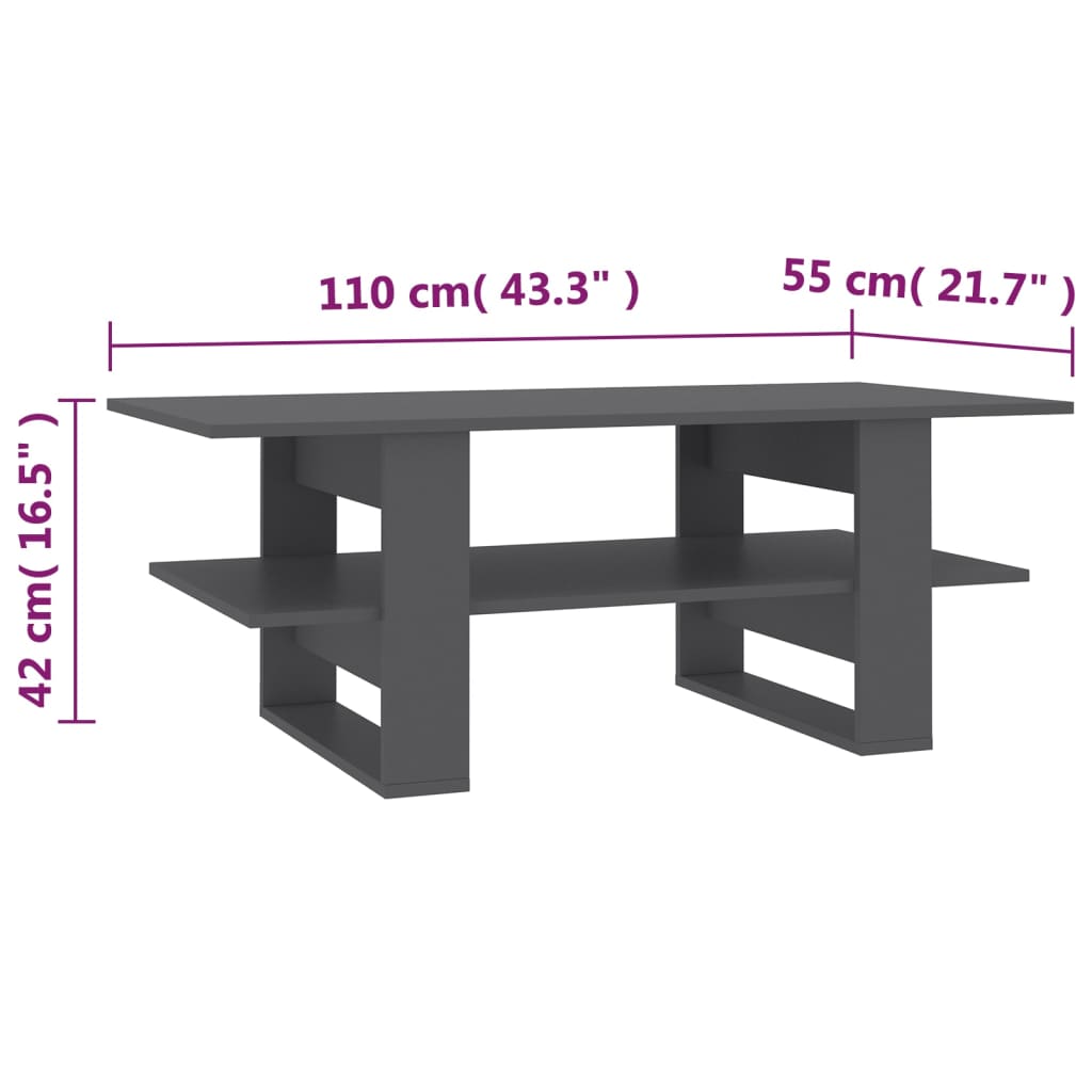 vidaXL Table basse Gris 110x55x42 cm Aggloméré