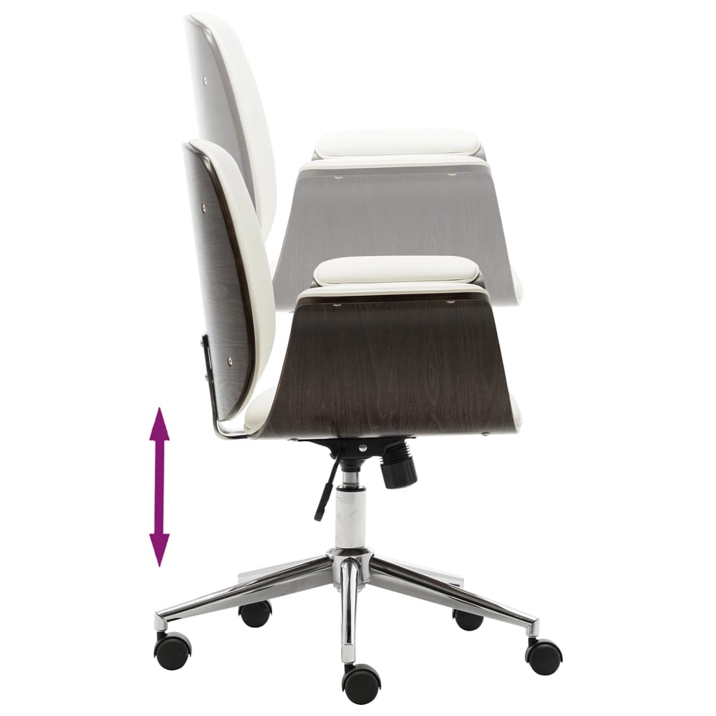 vidaXL Chaise de bureau Blanc Bois courbé et similicuir