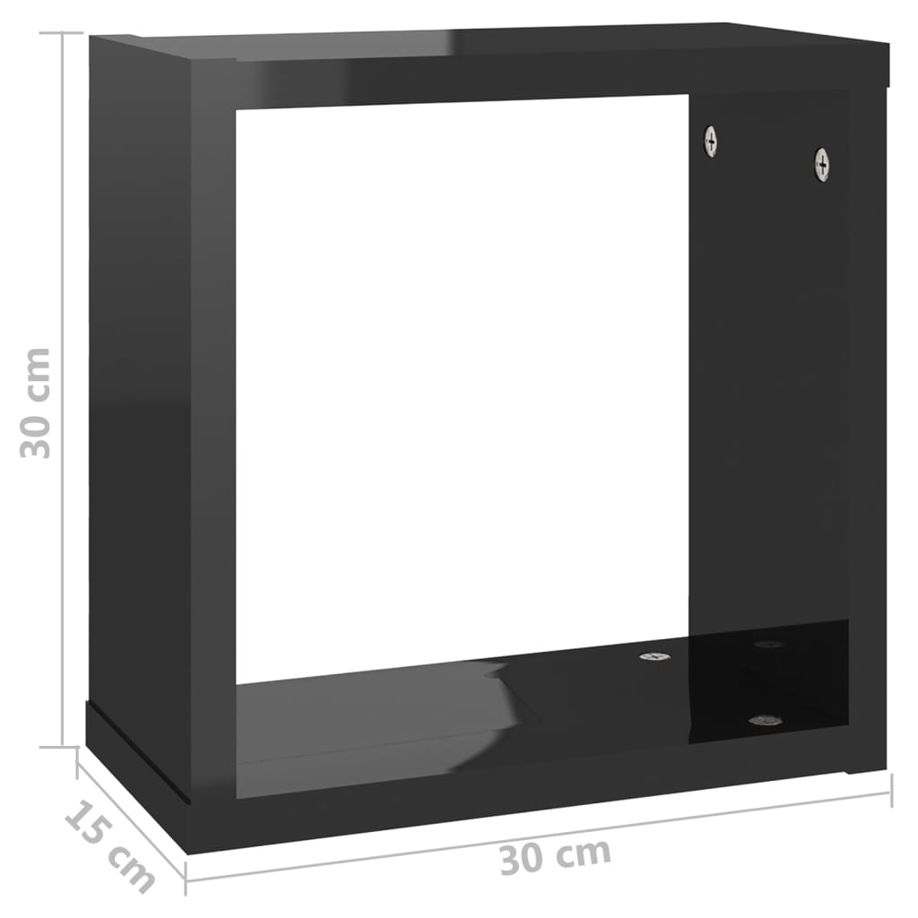 vidaXL Étagères cube murales 4 pcs Noir brillant 30x15x30 cm