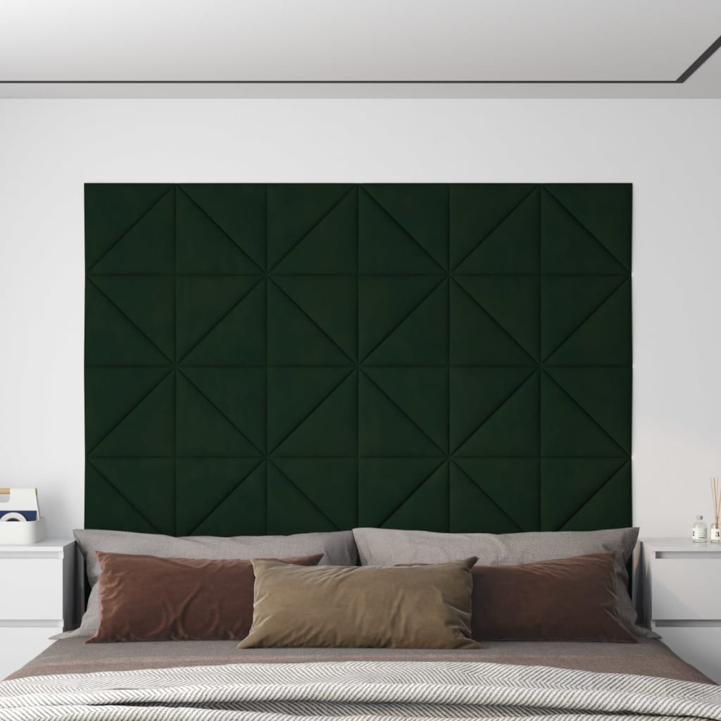 vidaXL Panneaux muraux 12 pcs Vert foncé 30x30 cm Velours 0,54 m²