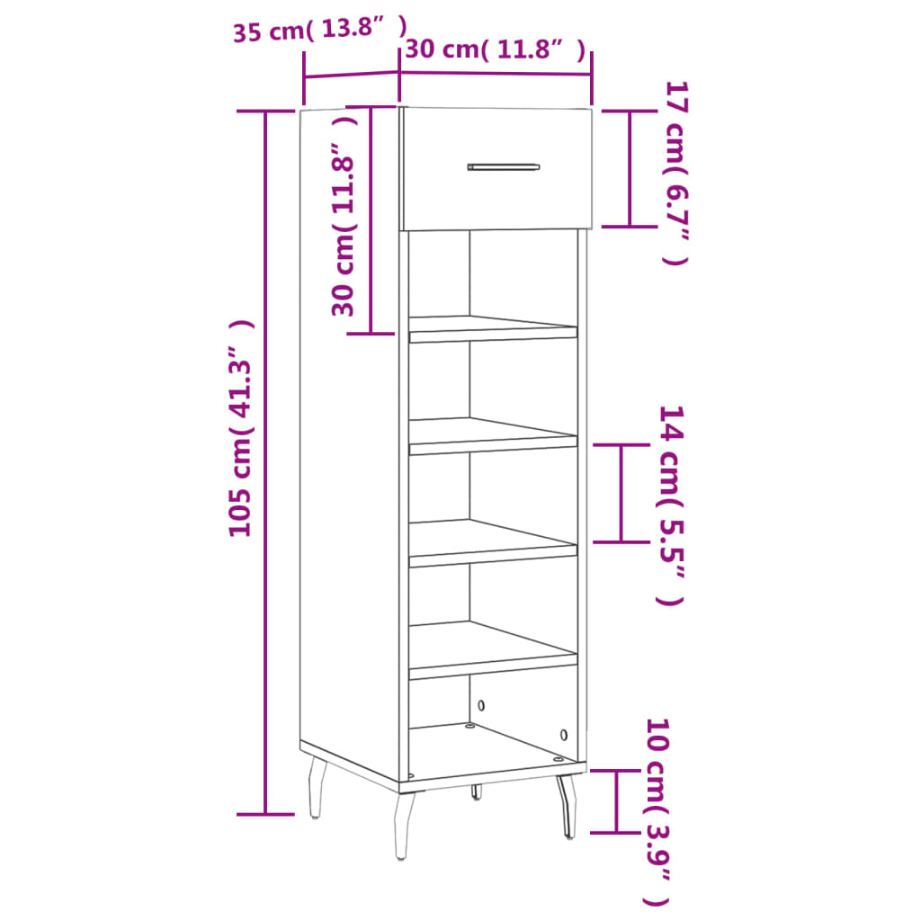 vidaXL Armoire à chaussures chêne sonoma 30x35x105cm bois d'ingénierie