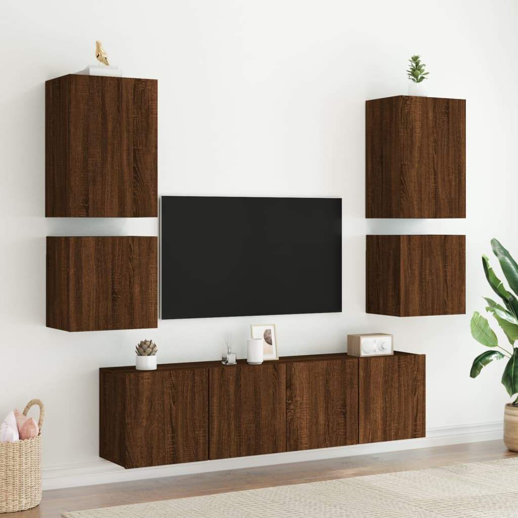 vidaXL Unités murales TV 6 pcs chêne marron bois d'ingénierie