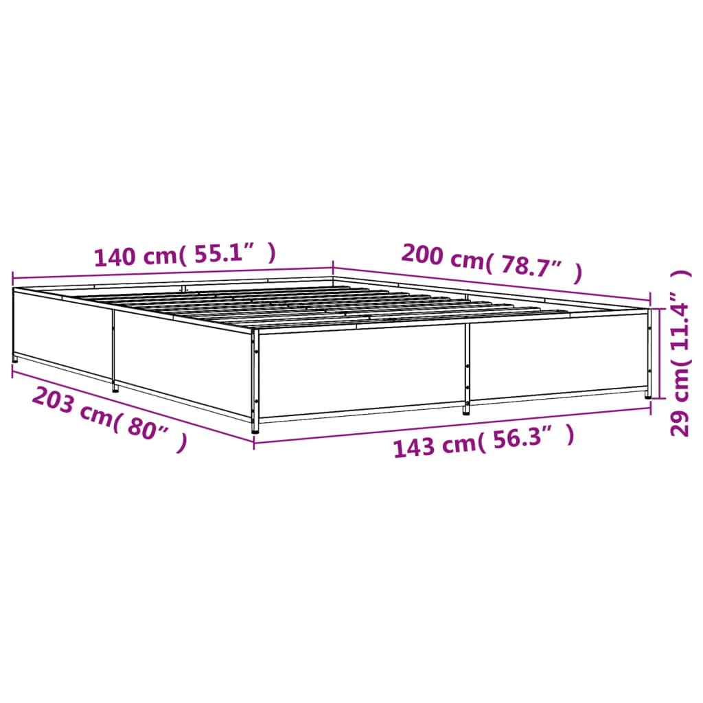 vidaXL Cadre de lit sans matelas sonoma gris 140x200 cm