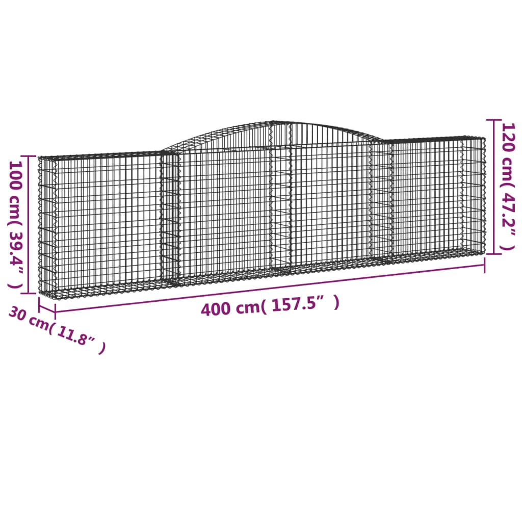 vidaXL Paniers à gabions arqués 2 pcs 400x30x100/120 cm Fer galvanisé