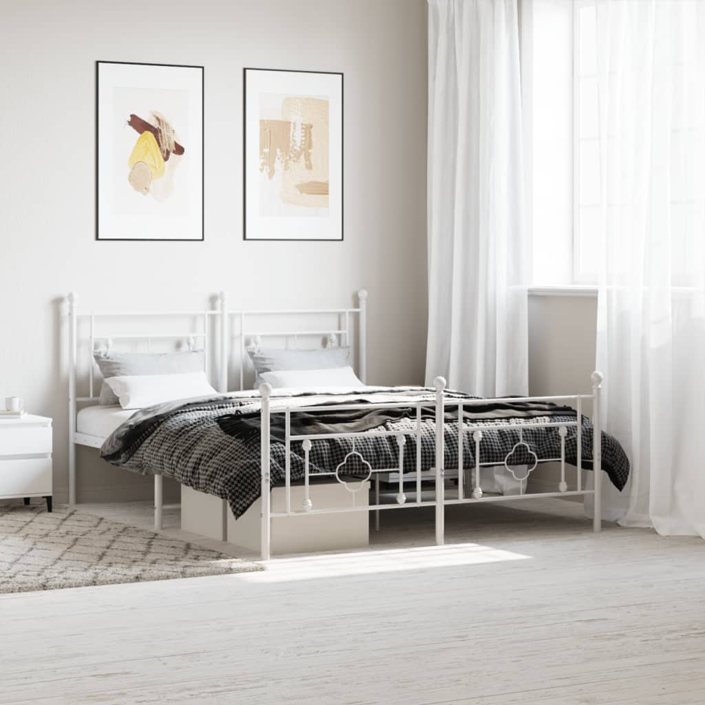 vidaXL Cadre de lit métal sans matelas et pied de lit blanc 150x200 cm