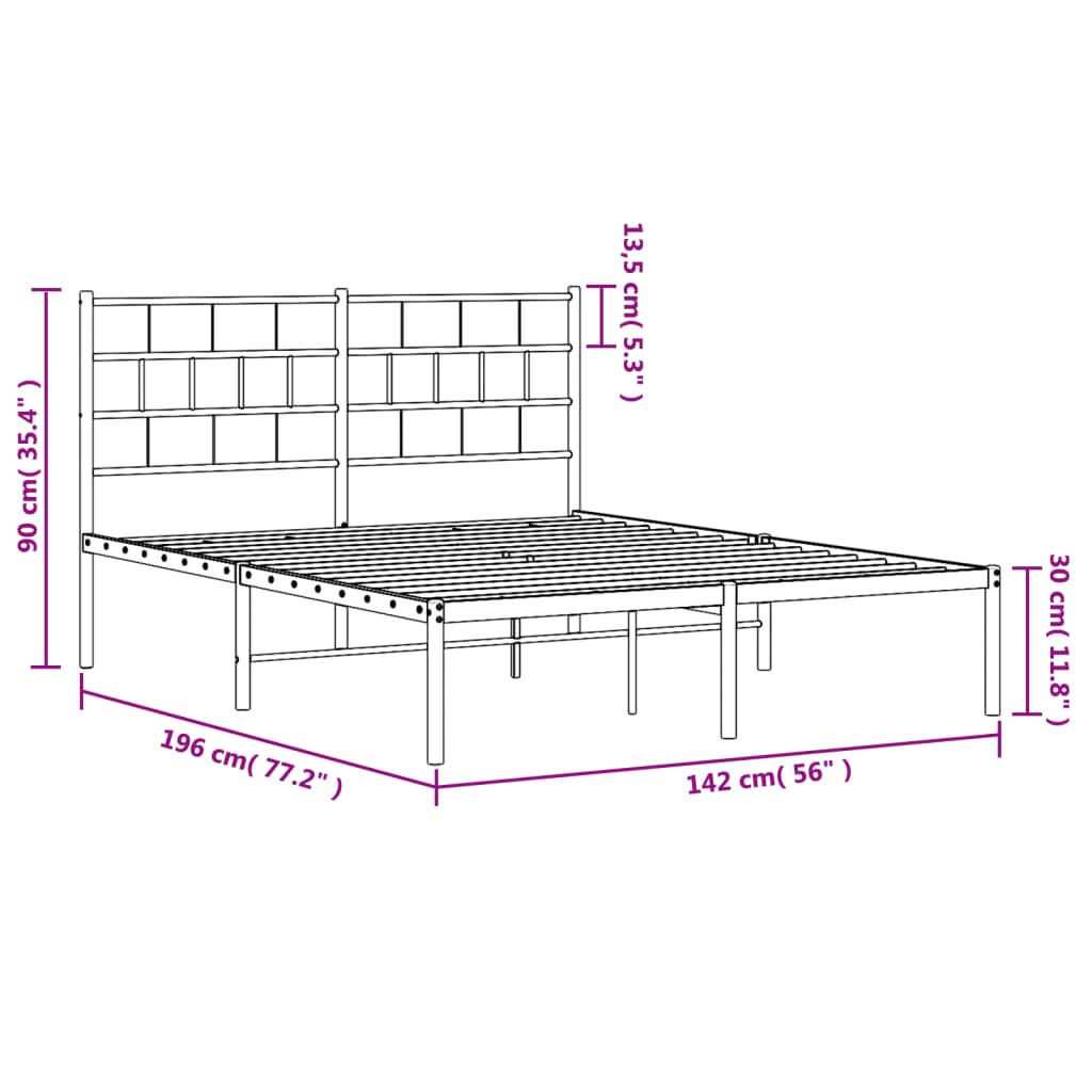 vidaXL Cadre de lit métal sans matelas et tête de lit blanc 135x190 cm