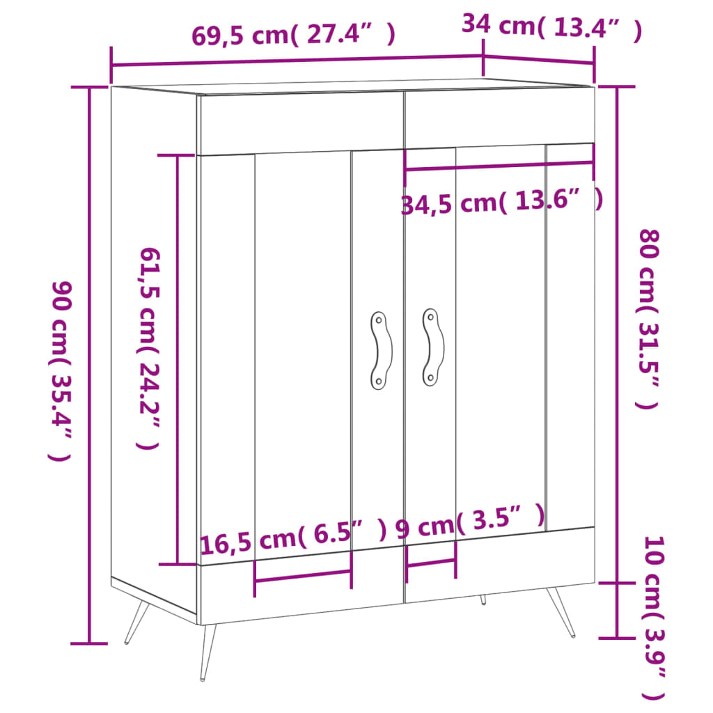 vidaXL Buffet chêne marron 69,5x34x90 cm bois d'ingénierie