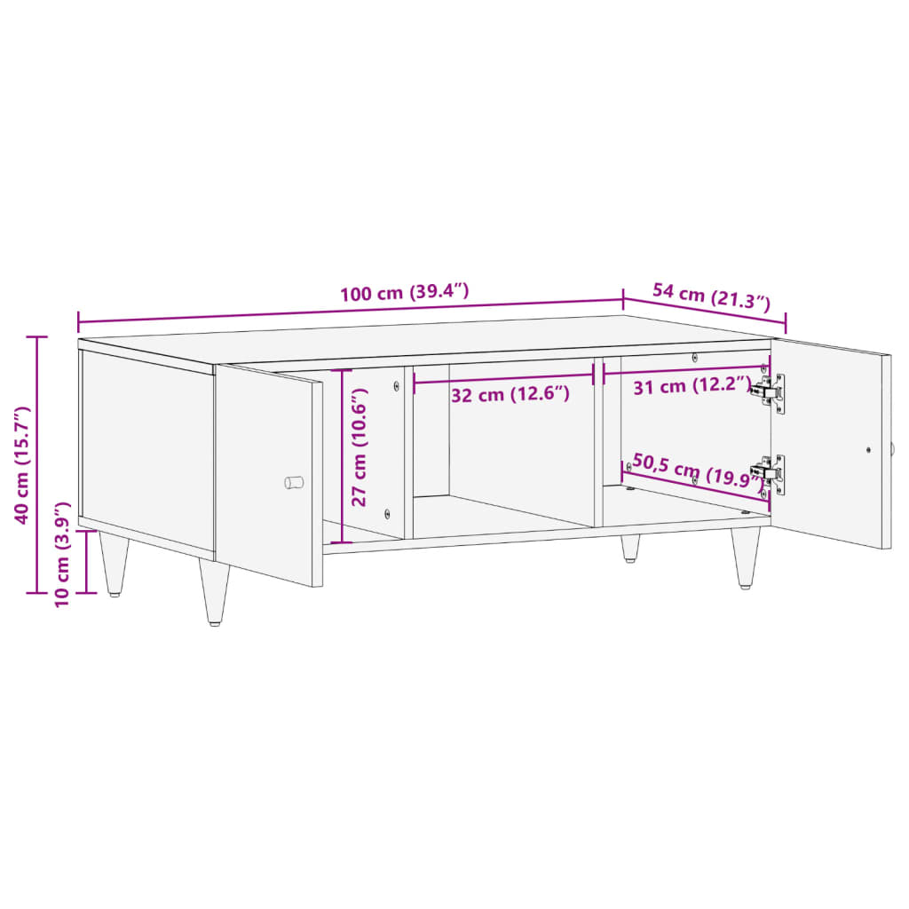 vidaXL Table basse 100x54x40 cm bois de manguier massif