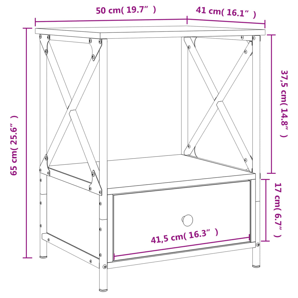 vidaXL Tables de chevet 2 pcs sonoma gris 50x41x65 cm bois ingénierie