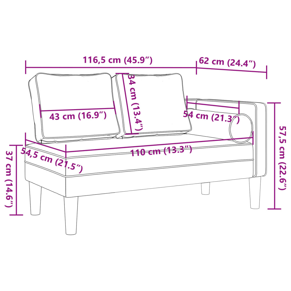 vidaXL Chaise longue avec coussins rouge bordeaux tissu