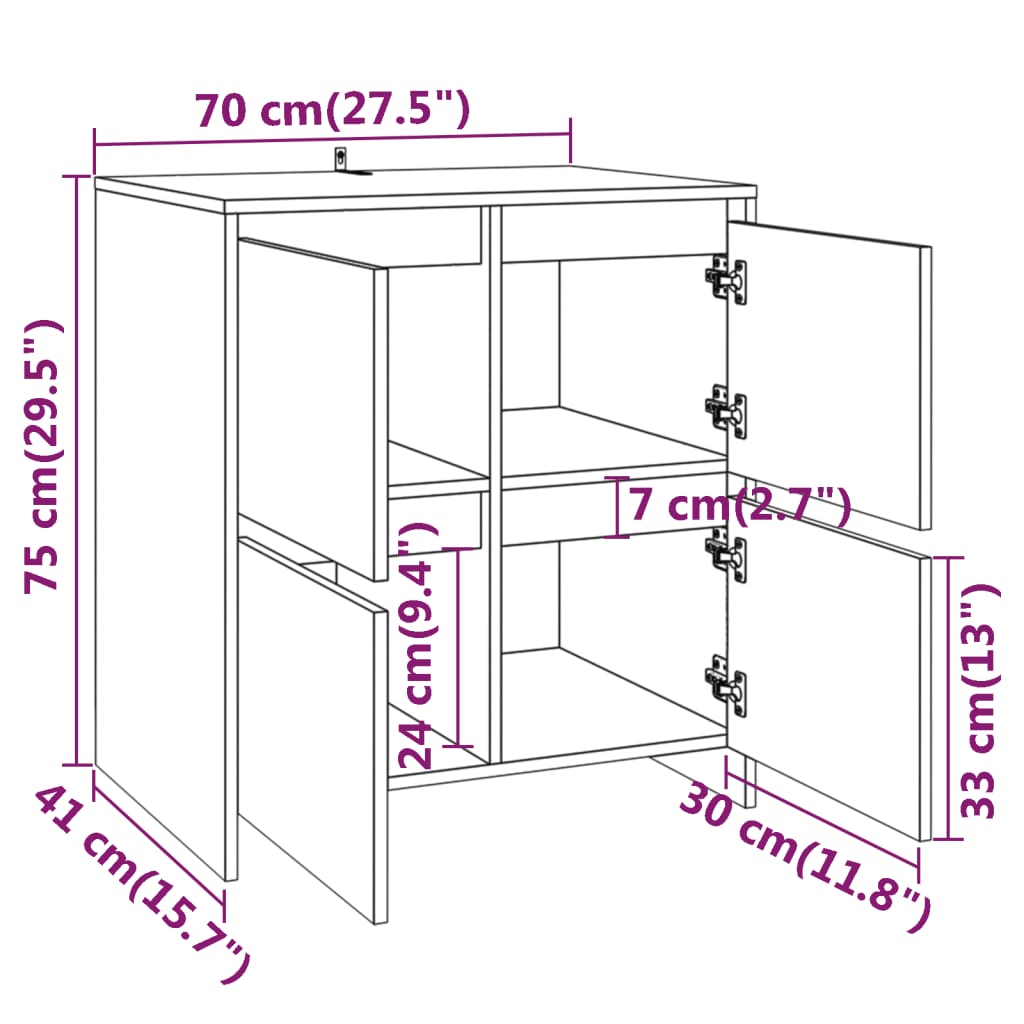 vidaXL Buffet Blanc 70x41x75 cm Bois d'ingénierie