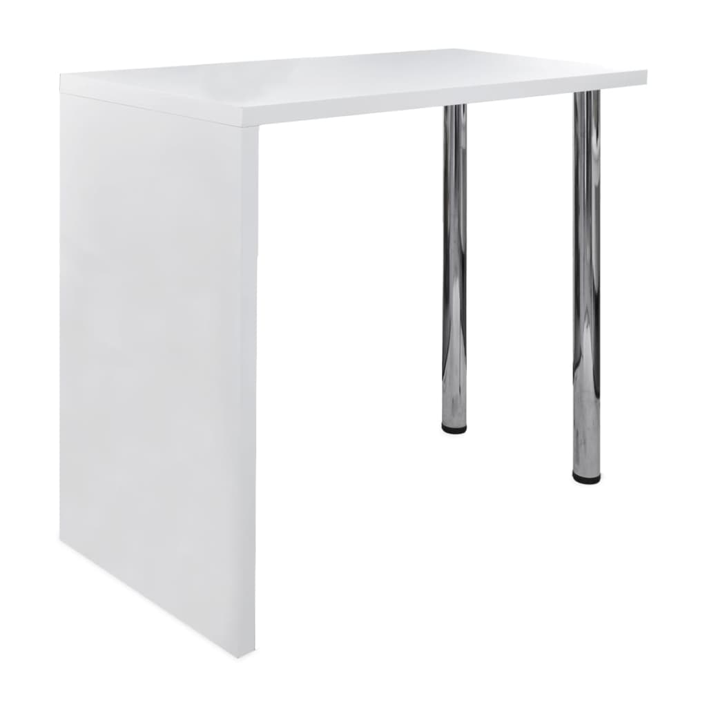 vidaXL Table de bar MDF avec 2 pieds en acier Haut brillance Blanc