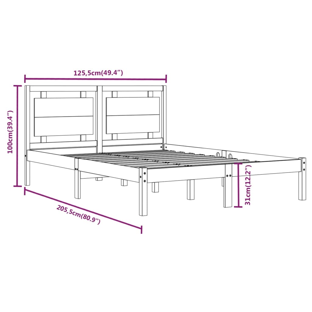 vidaXL Cadre de lit Marron miel Bois massif 120x200 cm