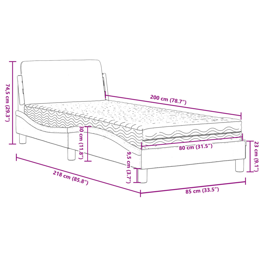 vidaXL Lit avec matelas gris foncé 80x200 cm velours