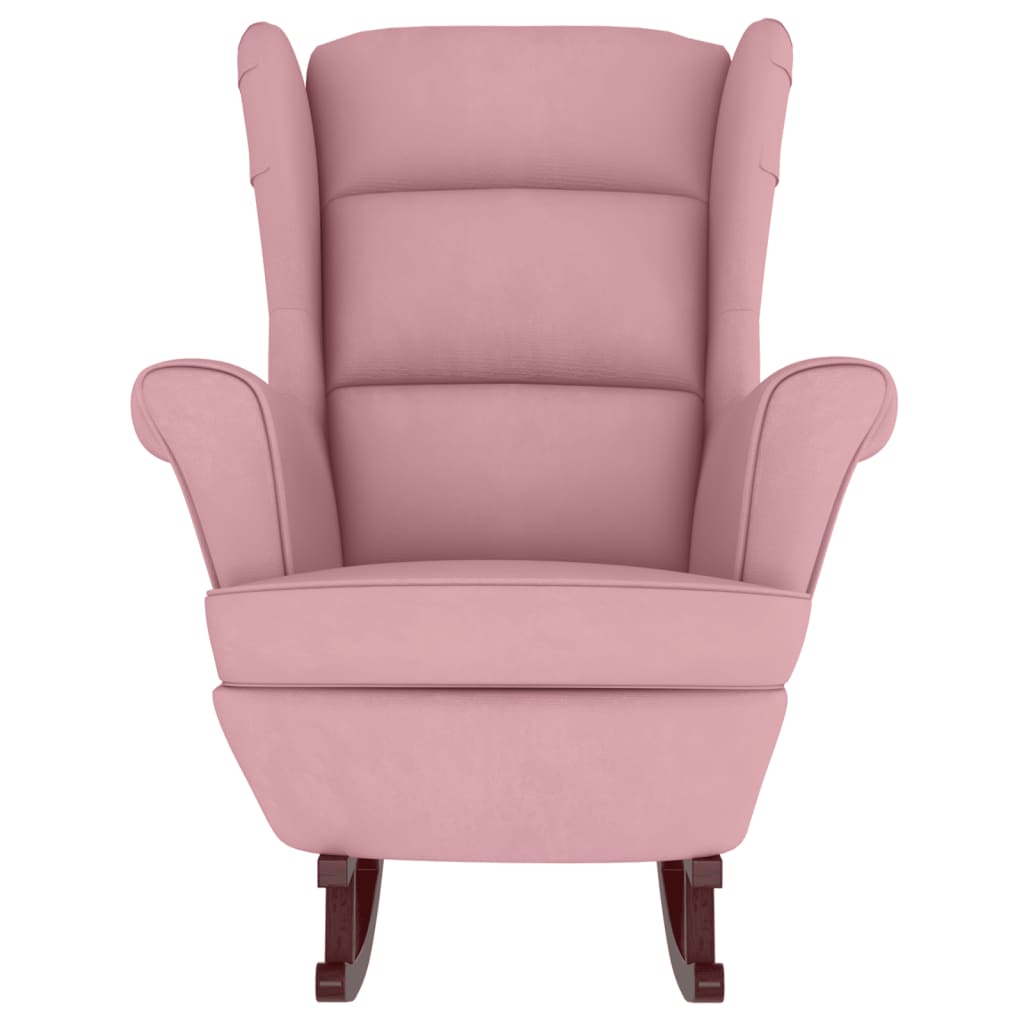 vidaXL Chaise à bascule avec pieds en bois et tabouret Rose Velours