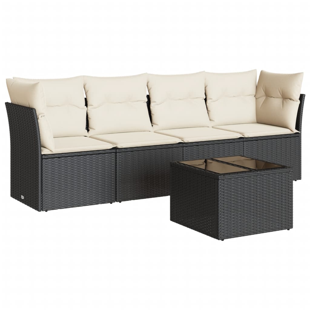 vidaXL Salon de jardin 5 pcs avec coussins noir résine tressée