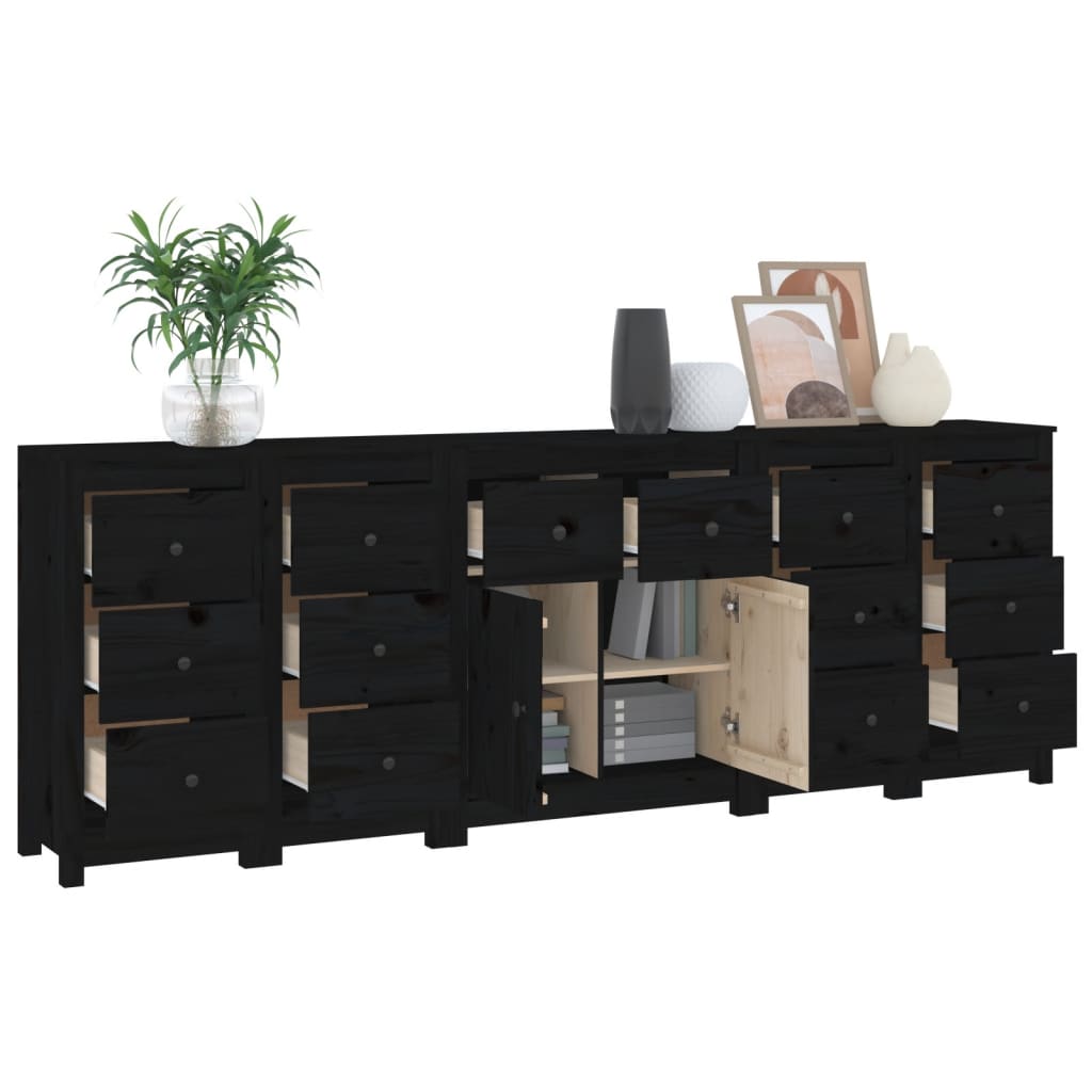 vidaXL Buffet Noir 230x35x80 cm Bois massif de pin