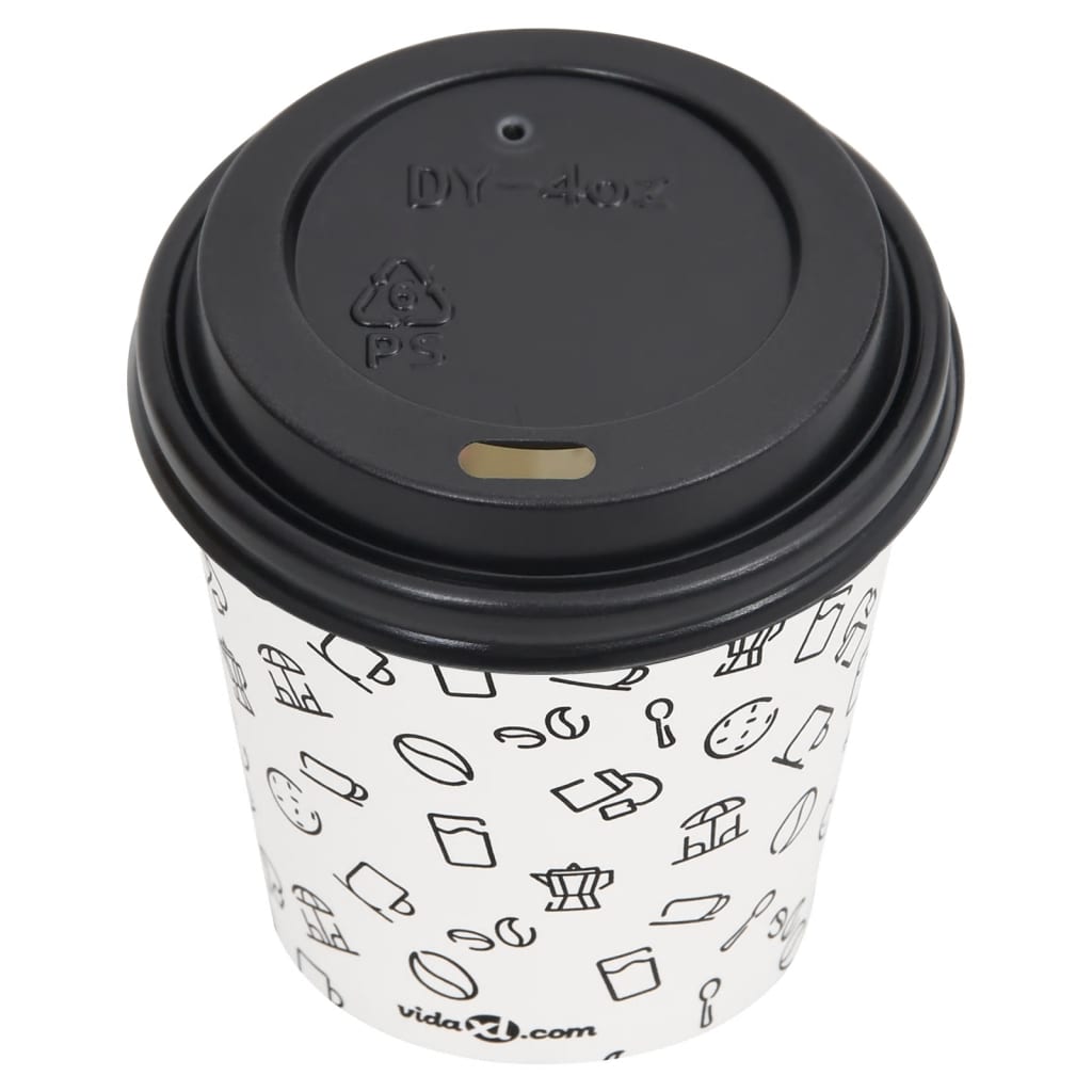 vidaXL Tasses à café en papier et couvercles 120 ml 250 pcs Blanc/noir