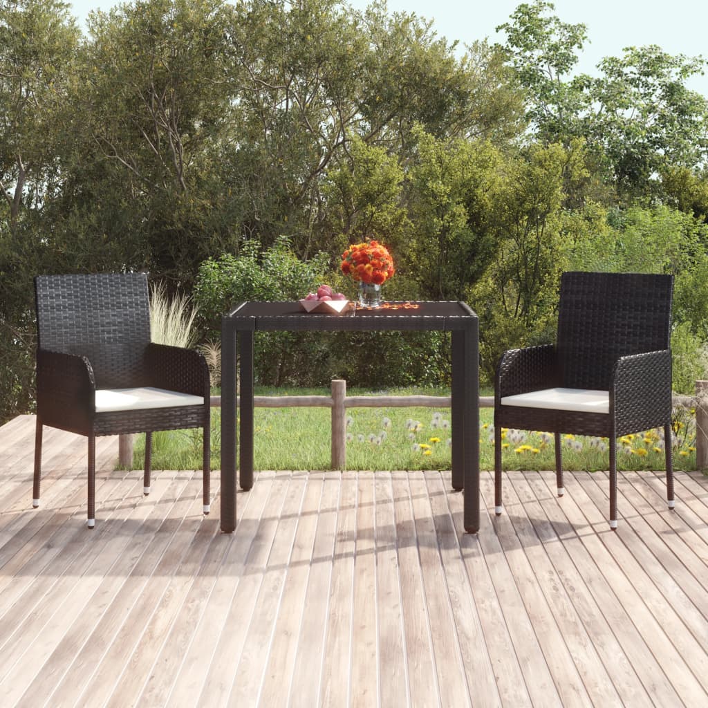 vidaXL Chaises de jardin lot de 2 avec coussins Résine tressée Noir