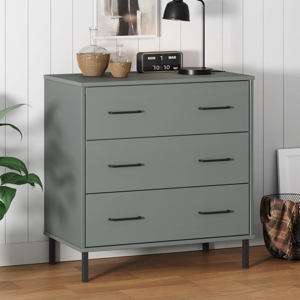 vidaXL Buffet avec 3 tiroirs Gris 77x40x79,5 cm Bois massif OSLO