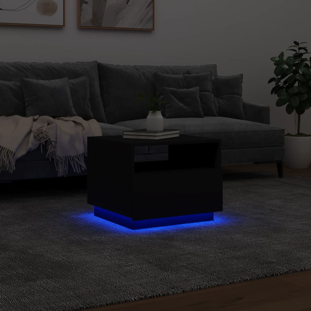 vidaXL Table basse avec lumières LED noir 50x49x40 cm