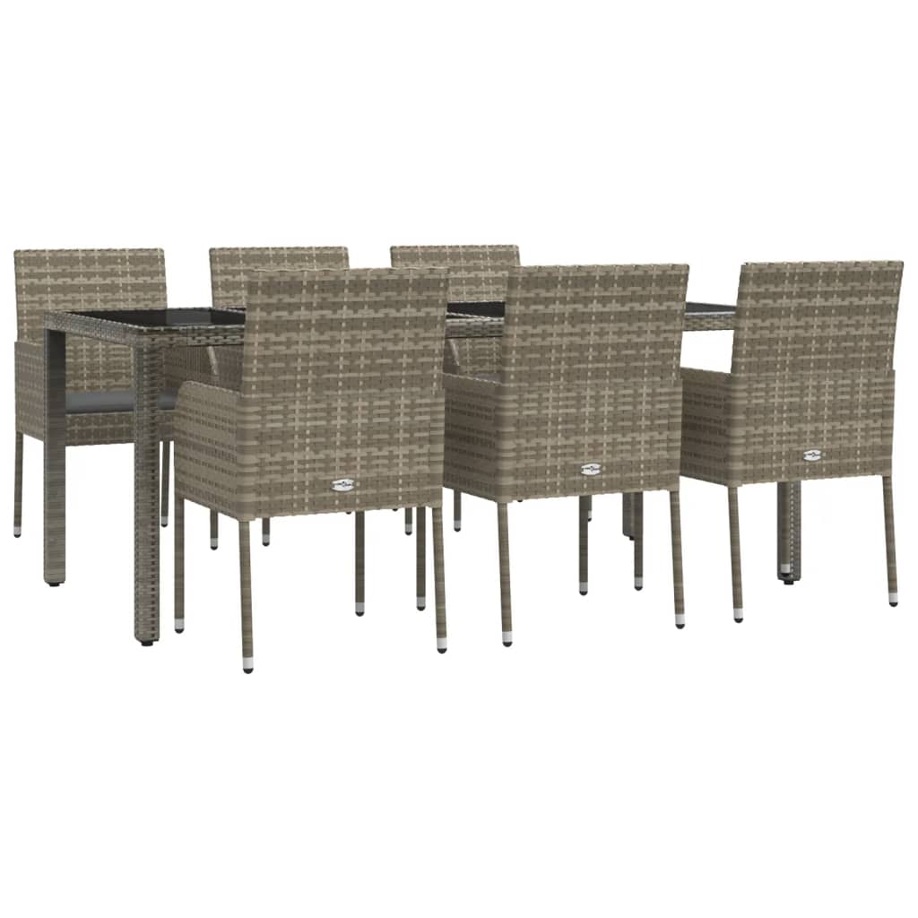 vidaXL Ensemble à manger jardin et coussins 7 pcs gris rotin