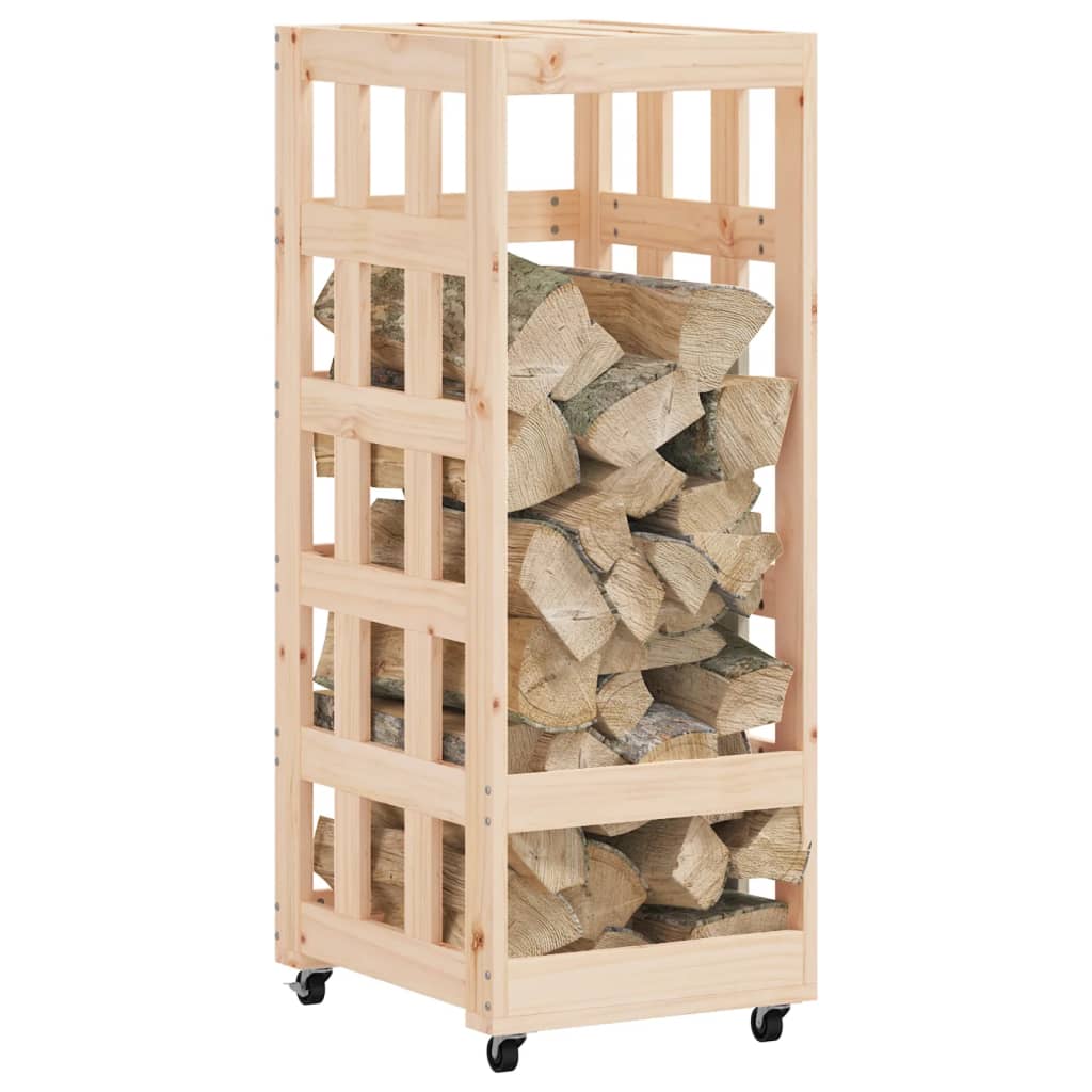 vidaXL Porte-bûches avec roulettes 40x49x110 cm bois massif de pin