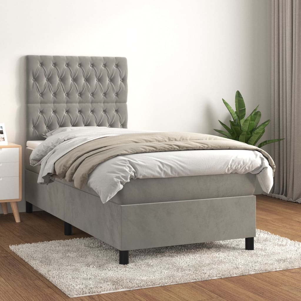 vidaXL Sommier à lattes de lit et matelas Gris clair 90x200 cm Velours