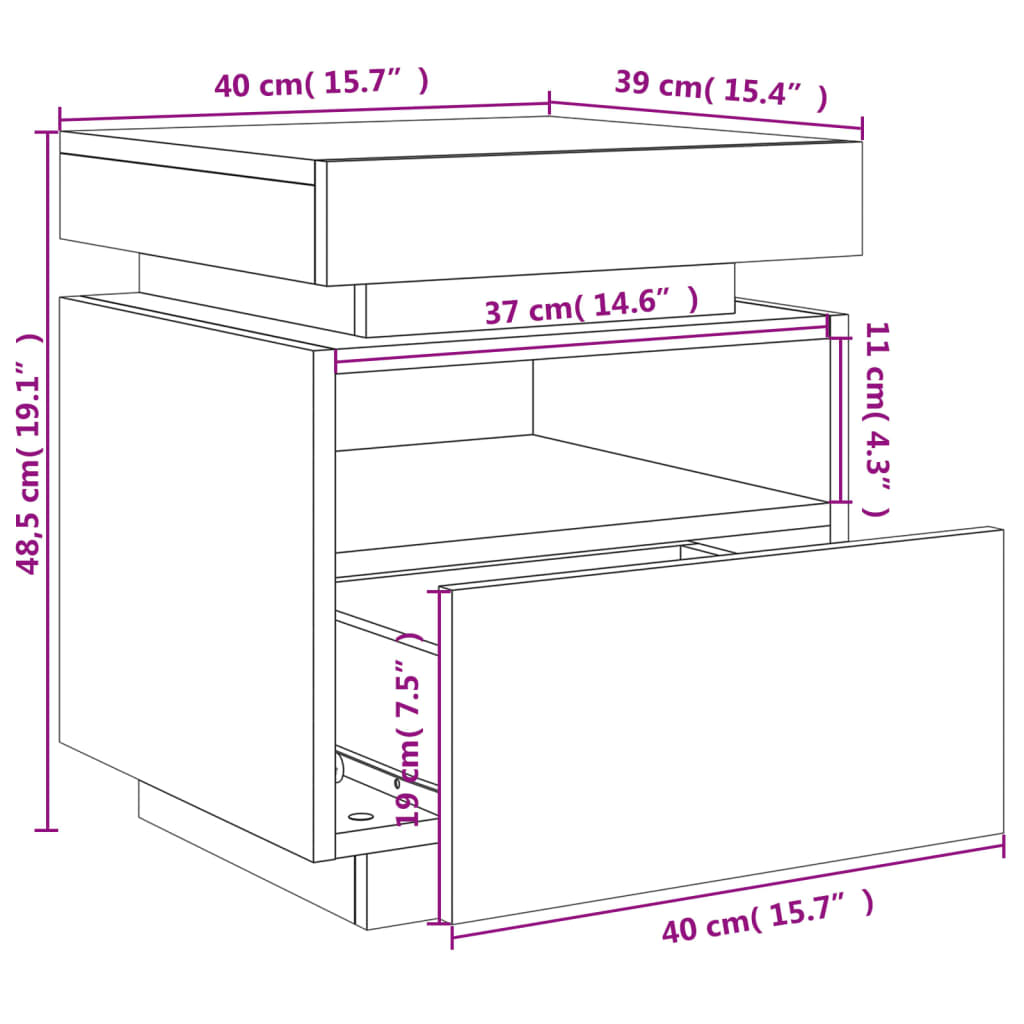 vidaXL Armoire de chevet avec lumières LED chêne sonoma 40x39x48,5 cm