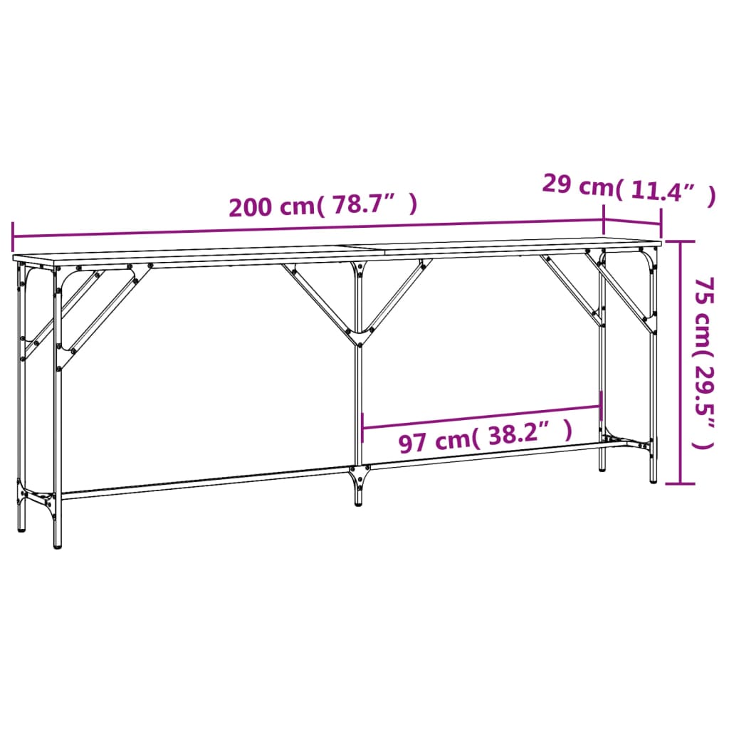 vidaXL Table console noir 200x29x75 cm bois d'ingénierie