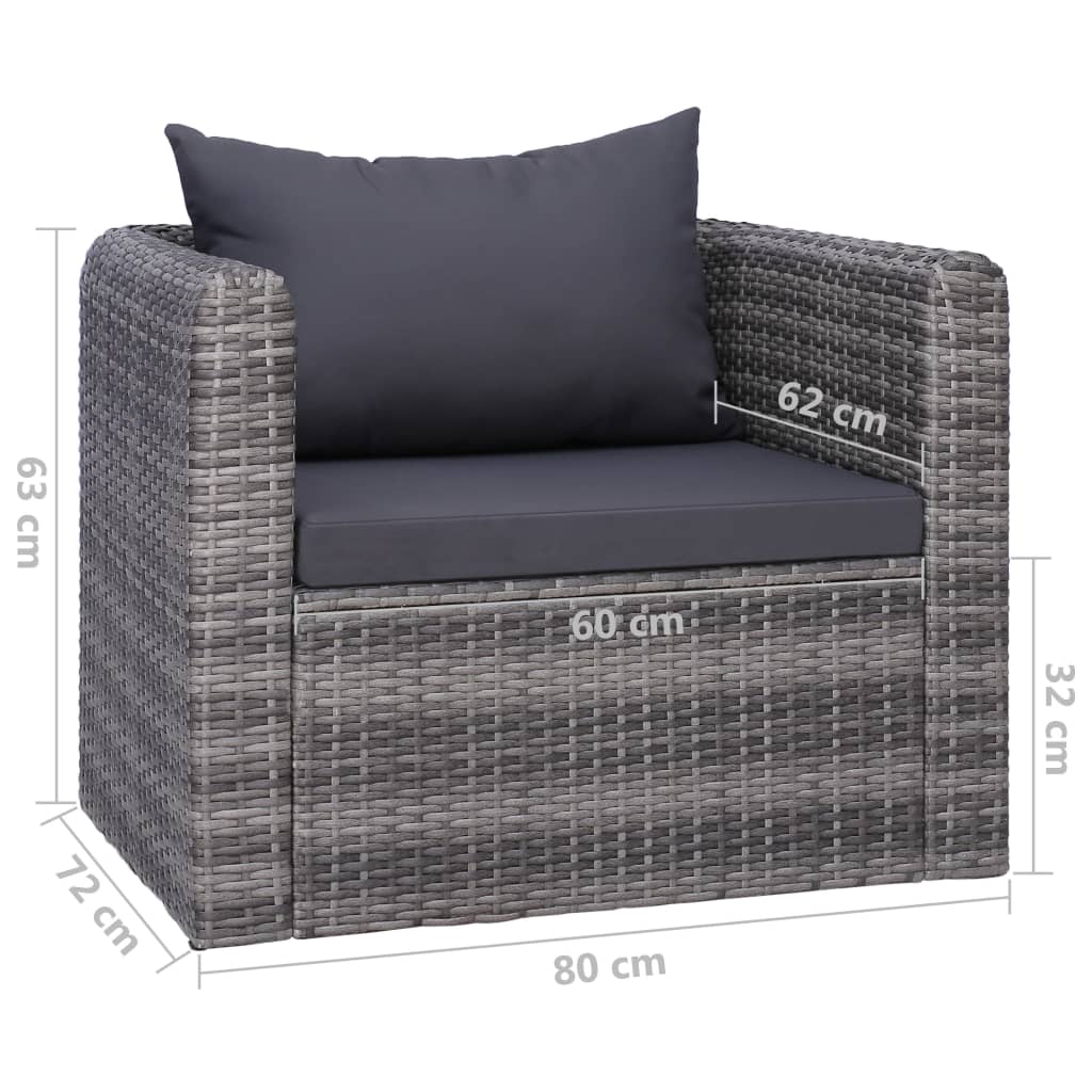 vidaXL Salon de jardin 7 pcs avec coussins Résine tressée Gris