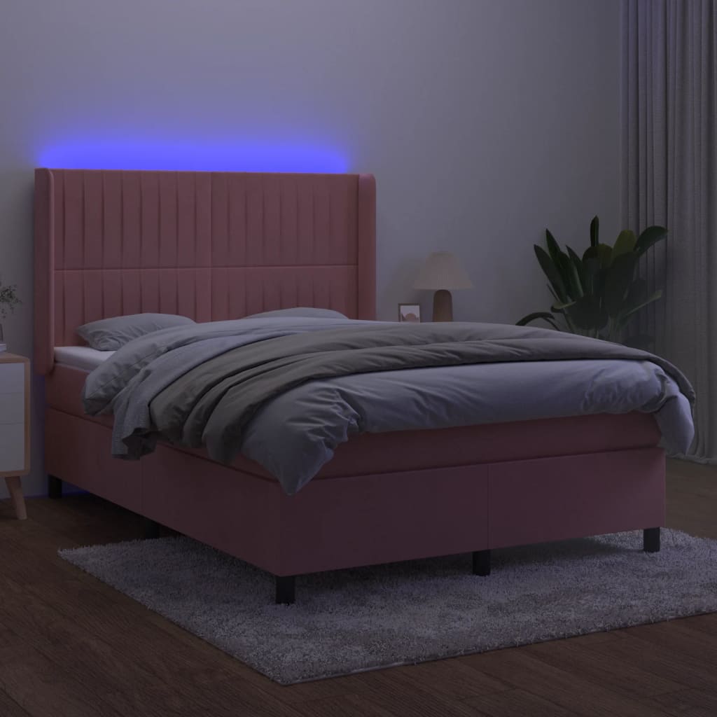 vidaXL Sommier à lattes de lit matelas et LED Rose 140x200 cm Velours