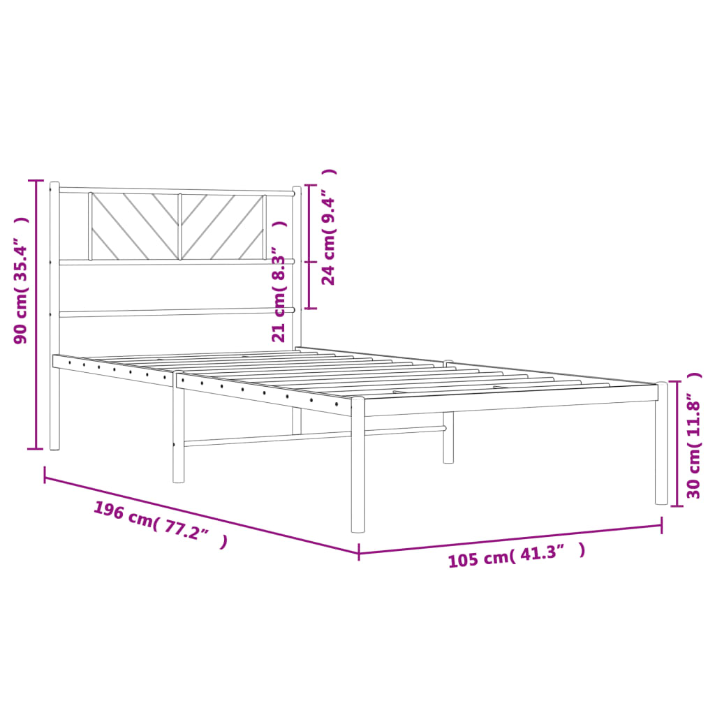 vidaXL Cadre de lit métal sans matelas et tête de lit blanc 100x190 cm