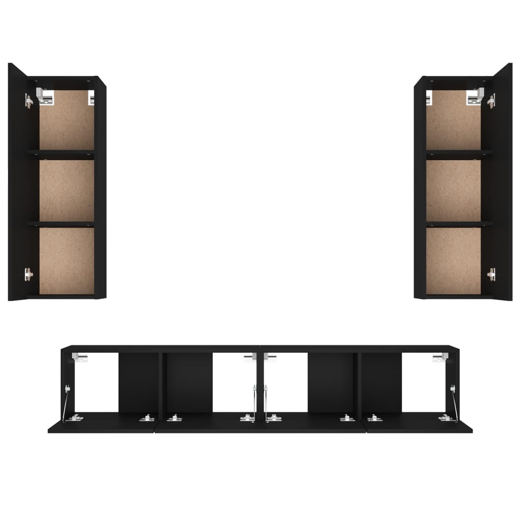 vidaXL Ensemble de meubles TV 4 pcs Noir Bois d'ingénierie