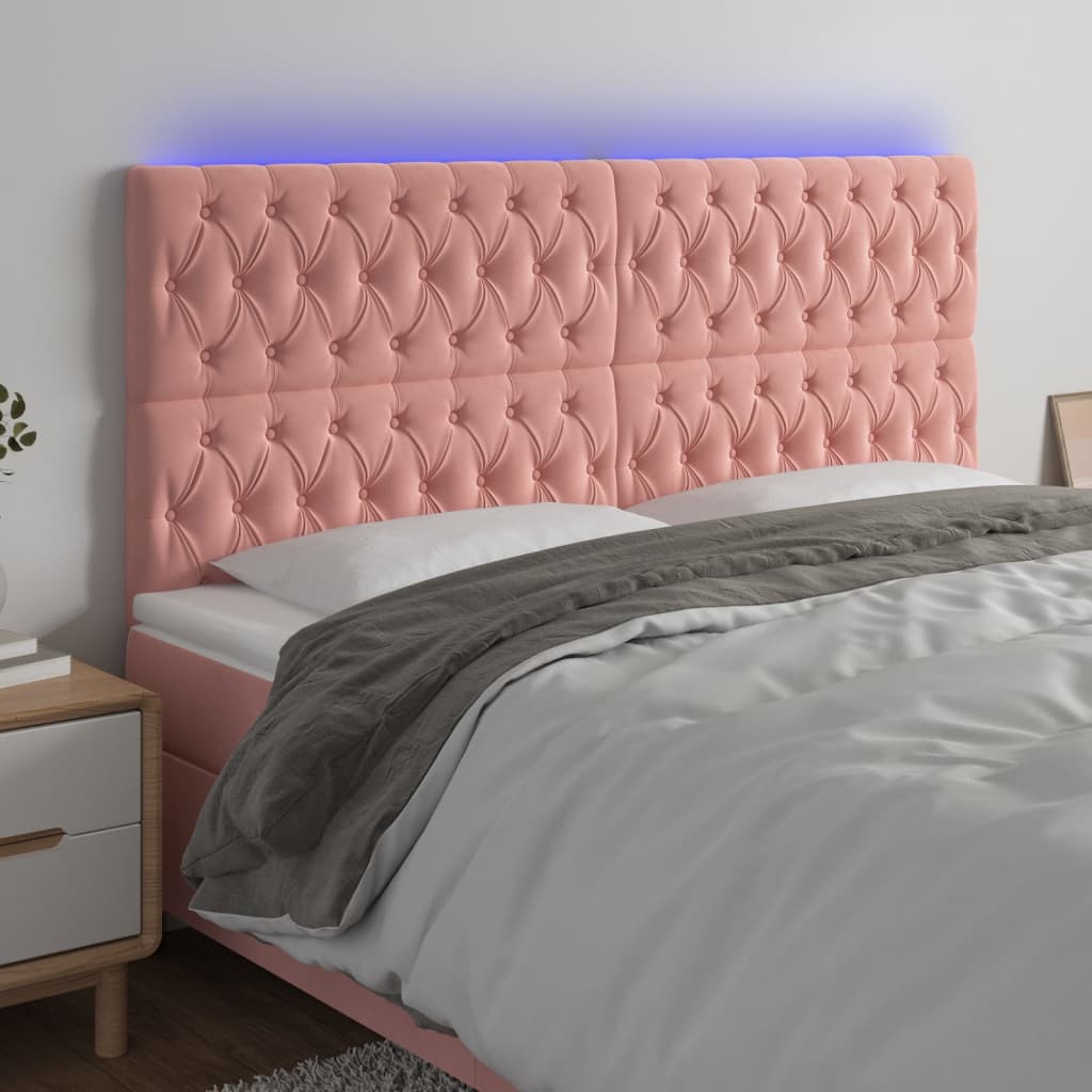 vidaXL Tête de lit à LED Rose 200x7x118/128 cm Velours