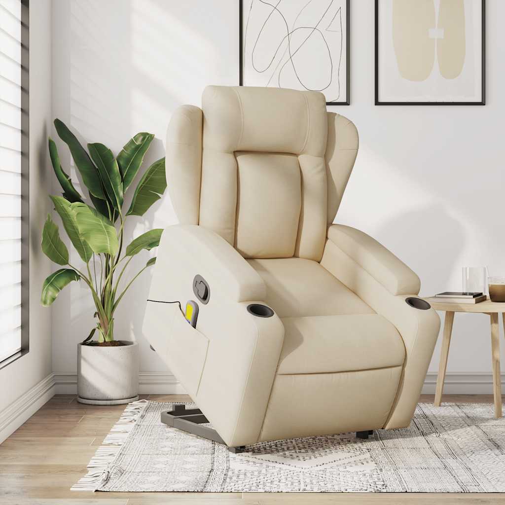 vidaXL Fauteuil inclinable de massage Crème Tissu