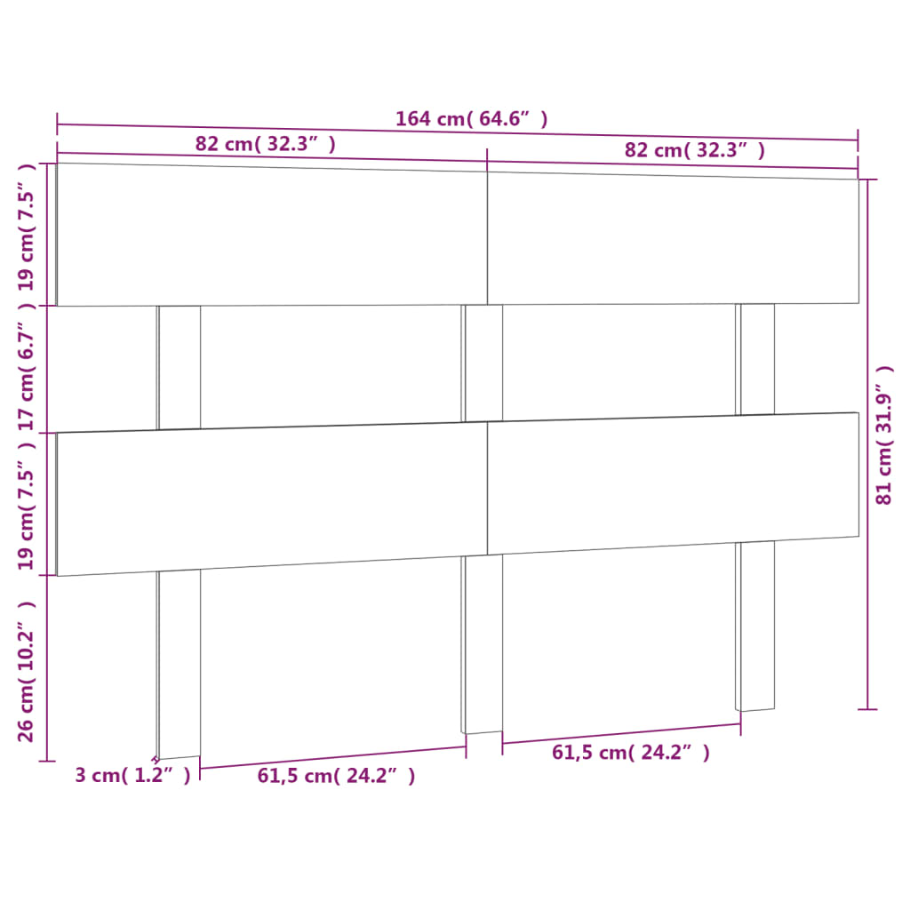 vidaXL Tête de lit Noir 164x3x81 cm Bois massif de pin