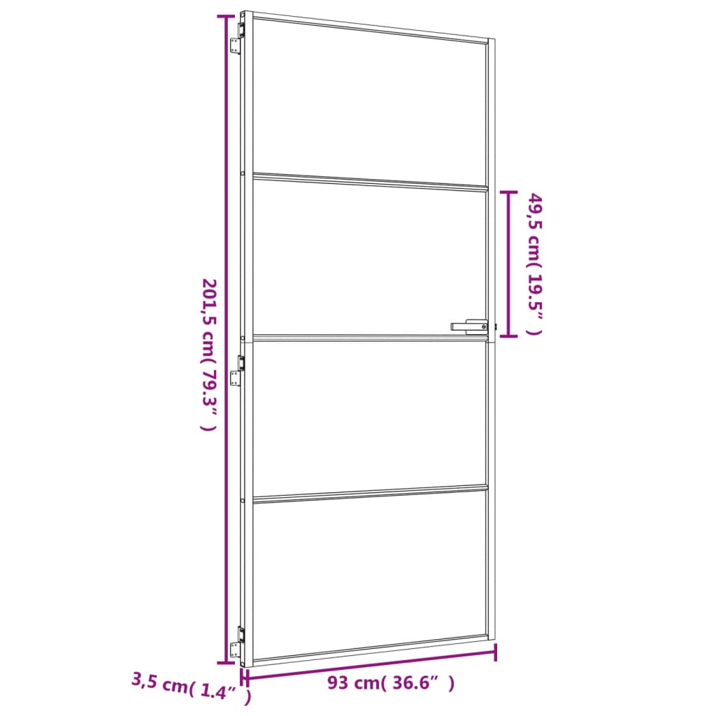 vidaXL Porte intérieure mince doré 93x201,5 cm verre trempé aluminium