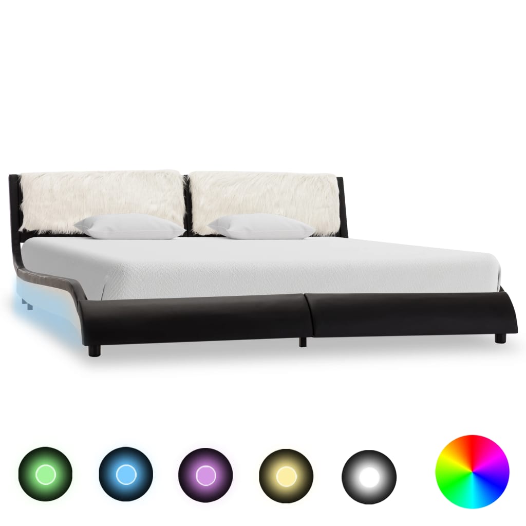 vidaXL Cadre de lit avec LED sans matelas noir et blanc 180x200 cm