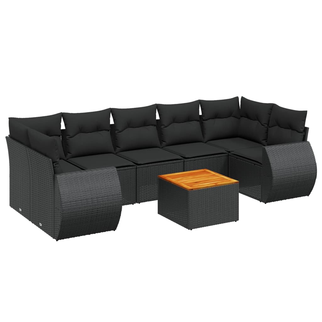 vidaXL Salon de jardin 8 pcs avec coussins noir résine tressée